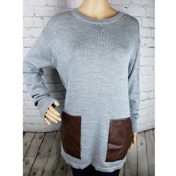 J. Crew Factory Sweaters - J. Crew Merino Wool Sweater Faux Leather Pockets